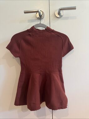 Maeve Ribbed Mock-Neck Top in Deep Rust